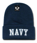 USAF Army USmc Marines Navy Coast Guard Logos Beanies Cuffed Long Knit Caps Hats-Navy Text - Navy-