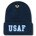 USAF Army USmc Marines Navy Coast Guard Logos Beanies Cuffed Long Knit Caps Hats-USAF - Navy-