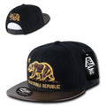 Whang California Cali Republic 6 Panel Flat Vinyl Bill Snapback Hats Caps-Black/Brown-