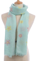 Casaba Women's Scarf Scarves Floral Soft Light Sheer-Aqua-
