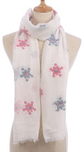 Casaba Women's Scarf Scarves Floral Soft Light Sheer-White-